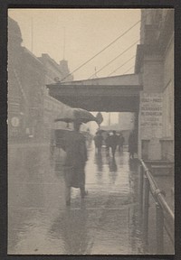 Man with umbrella on rainy street by Joseph Turner Keiley