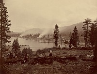 View of Gleenbrook [sic] Bay, Lake Tahoe, Showing Saw Mills, Breakwater and Steamers of Carson and Tahoe Lumber and Flume Co., also Lake Terminus of Lake Tahoe, N.G.R.R. by Carleton Watkins