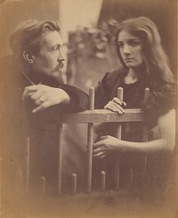 Young man and woman leaning on a picket fence by Julia Margaret Cameron