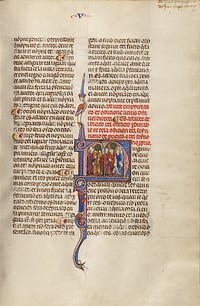Initial N: A Lord and a Farmer Discussing an Agreement and Two Groups of Men Transacting a Sale in the Presence of a Notary by Michael Lupi de Çandiu