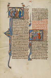 Initial Q: A Group of Men with Weapons and One Man Unarmed; Initial E: Two Soldiers Leading a Man before a King by Michael Lupi de Çandiu