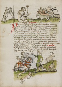 A Wolf Fighting with a Ram and a Lion with a Scepter before a Group of Animals; A Hunter with Dogs Encountering a Shepherd with his Flock and Dogs as a Wolf Lays Nearby