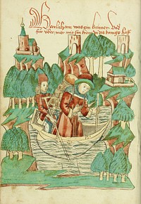 Barlaam, Carrying a Shoulder Pack, Crosses a River by Hans Schilling and Diebold Lauber