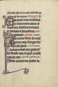 Initial E: A Female Saint (Mary?) with a Book and Flowers; Initial A: The Annunciation