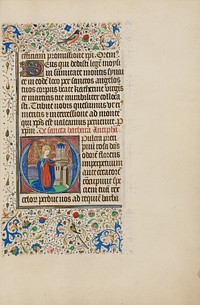 Initial O: Saint Barbara before a Tower by Master of the Llangattock Hours