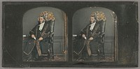 Seated man with muttonchop whiskers in robes, on crested chair by Thomas Richard Williams