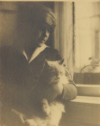 Portrait of a Woman Posed with a Cat Near a Window by Clarence H White
