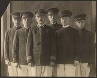 Group of Young Men in Uniform Before Tapestry (Cadets?) by Louis Fleckenstein
