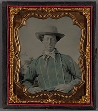 Portrait of a Seated Man Wearing Stetson Hat and Bandana