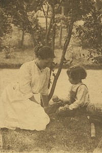 Gertrude O'Malley and Charles seated by a stream by Gertrude Käsebier