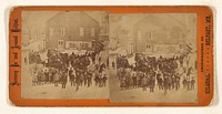 Large group of people standing in town square at Belfast, Maine by Henry L Kilgore