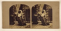 Pious woman with hands in prayer-like position kneeling in profile by Claudius E Goodman