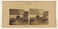View of barnyard and barn, man standing in archway of barn by William Grundy