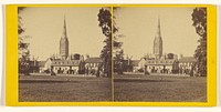 Salisbury Cathedral - South View from Palace Grounds, with Bishop's Palace. by J W Miell