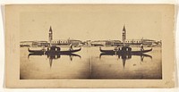 Venice. Piazzette & Campanile. Panorama View of the City. Gondola in the foreground by Antonio Perini