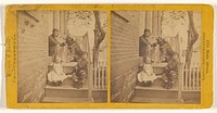Man petting dog with little boy and girl on steps of house, probably at Bridgeport, Connecticut by Wilson and Davis