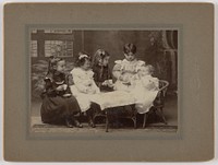 Five litle girls seated, at a tea party by Cramer