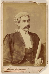 Man in white wig, dark moustache, holding papers by William Lawrence