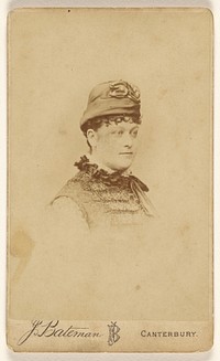 Unidentified woman wearing period hat, in vignette-style by J Bateman