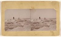 Men standing on blocks of ice, probably at Oostburg, Wisconsin by John Zierer