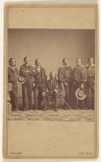 Group of seven soldiers, one being seated by Mathew B Brady