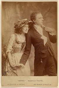"Sophia," Vaudeville Theatre./[Couple in costume, standing] by Window and Grove