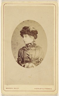 Unidentified young woman wearing a hat with a plume, printed in quasi-oval style by Marsh Brothers