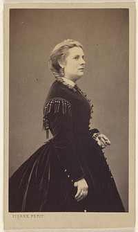Unidentified woman wearing a dark dress, standing, in profile by Pierre Petit