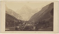 Unidentified valley view with mountain at center background