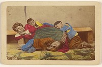Gypsy mother and three children alseep on bench and ground by Giorgio Conrad
