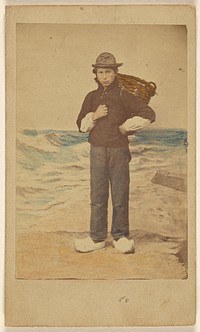 Dutch boy in front of painted sea background by Willem Frederik Vinkenbos