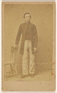 Unidentified Confederate soldier, standing by Samuel A Cooley