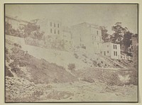 Row of houses on dirt hill by Hippolyte Bayard