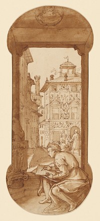 Taddeo Drawing after the Antique; In the Background Copying a Facade by Polidoro by Federico Zuccaro