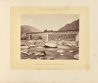 Gotthardbahn: Untere Tessinbrücke mit Giornico by Adolphe Braun and Cie