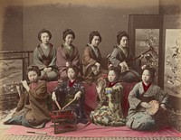 Playing Samisen, Tsudzumi, Fuye and Taiko by Kusakabe Kimbei
