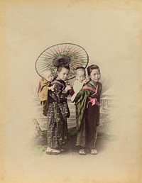 Japanese Mother with Her Three Children by Kusakabe Kimbei