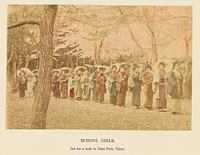 School Girls Out for a Walk in Ueno Park, Tokyo by Kazumasa Ogawa