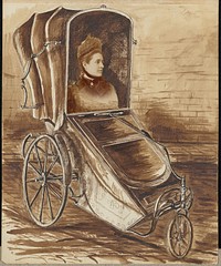 Woman in a three-wheel carriage