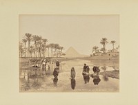Femmes, Fellahs puisant de l'eau près des pyramides, Caire by Hippolyte Arnoux