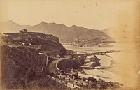 Fort Attock, with Bridge of boats and Khairabad, from below the old Seraie on left bank of Indus by John Burke