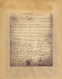 Photograph Copy of Certificate with signatures, given by European prisoners in Kabul 1842, to one Babu Khan by John Burke