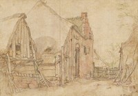 View of a Farm Courtyard (recto); Study of a Tree (verso) by Abraham Bloemaert