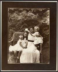 Mrs. Marie Muchová with Children, Jaroslava and Jirí, at Zbiroh, Bohemia by Alphonse Maria Mucha