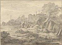 A Farmyard with Men Repairing a Wheel by Pieter Molijn