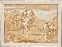 The Punchinello Riding a Camel at the Head of a Caravan by Giovanni Domenico Tiepolo