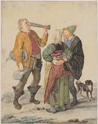 Drinking Man Observed by a Couple and a Dog by Cornelis Dusart