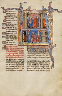 Initial A: Two Men before a King and A Man Speaking to a Family by Michael Lupi de Çandiu