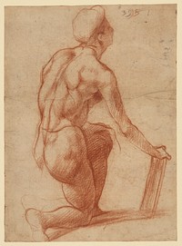 Study of a Kneeling Figure with a Sketch of a Face (recto); Figure Study and Face (verso) by Andrea del Sarto