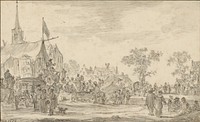 A Village Festival with Musicians Playing Outside a Tent by Jan van Goyen